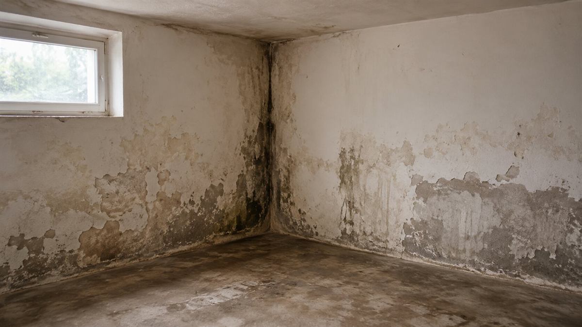 Wandecke mit Feuchtigkeitsschaden und Schimmelbefall