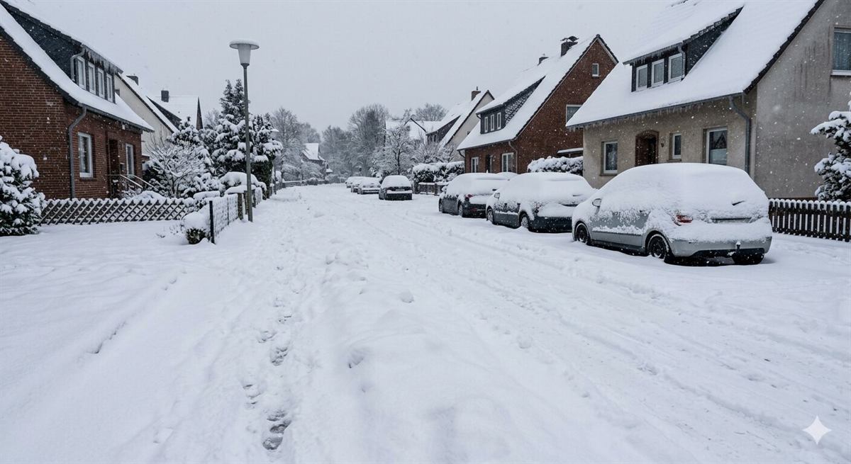 Verschneiter Gehweg vor dem Winterdienst